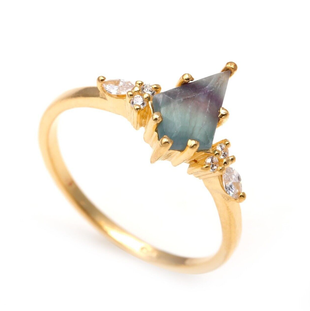 Rainbow Fluorite Boho Ring in Solid Silver or Gold Plated Jewelry Birthday Gift-image