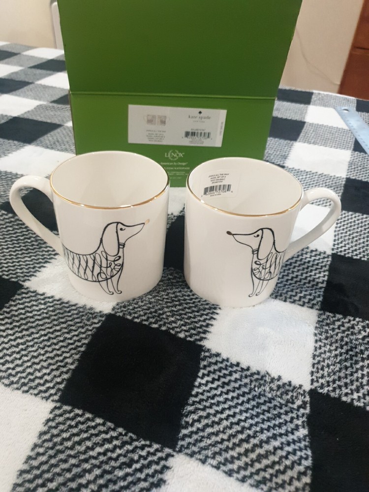 KATE SPADE / Lenox - Jingle All The Way / Festive Dachshund Dog - Mug LOT of 2