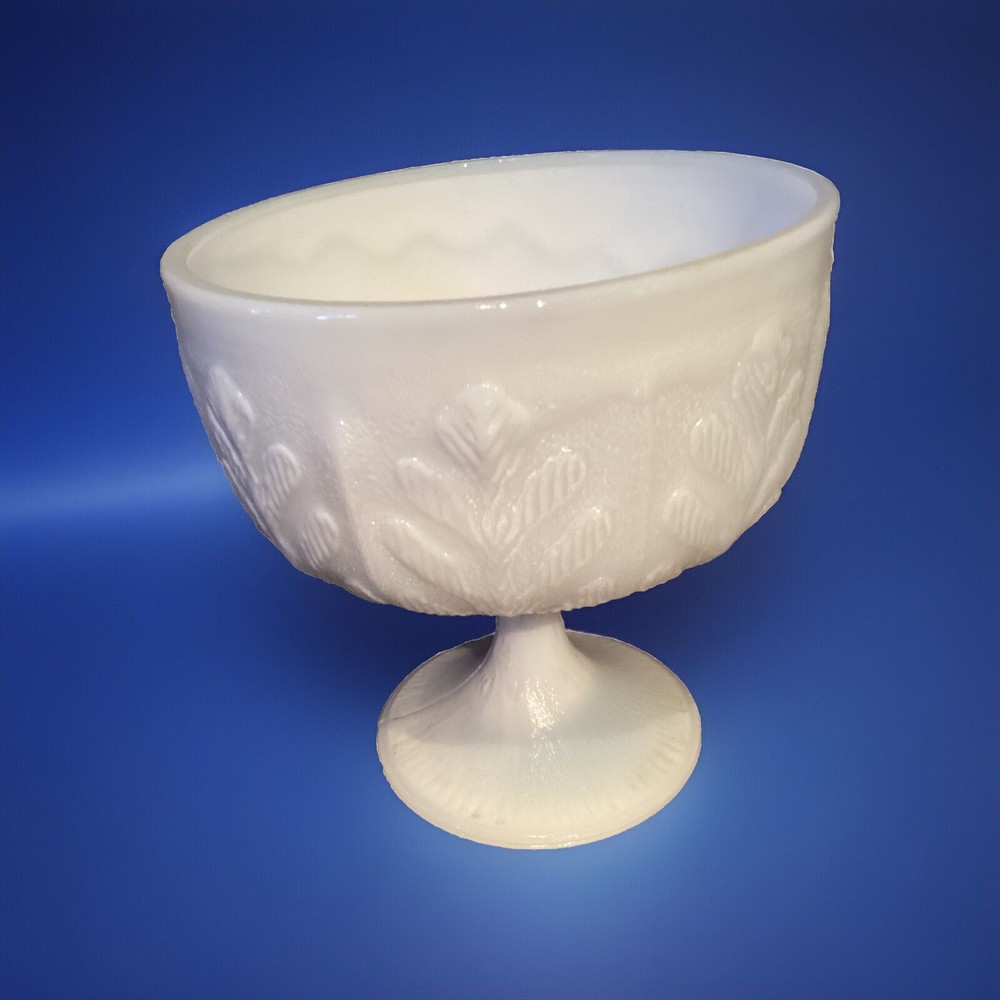 Vintage Milk Glass Oak Leaf Compote Candy Dish Mid Century