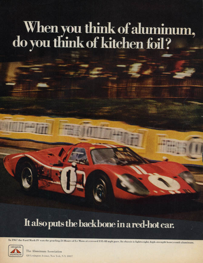 Ford Mark IV won 24 Hours of Le Mans - Versatile Aluminum ad 1968