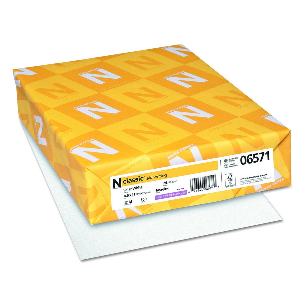 Paper 06571 CLASSIC Laid Writing Paper, 24lb, 97 Bright, 8 1/2 x 11, Solar Wh...