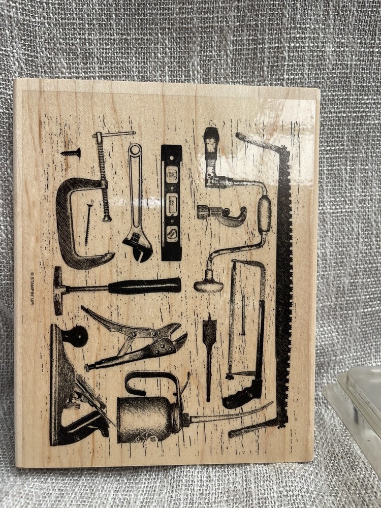 Stampin’ Up! Tool Shed Background Stamp Mounted Block Manly Fathers Day Vtg-look