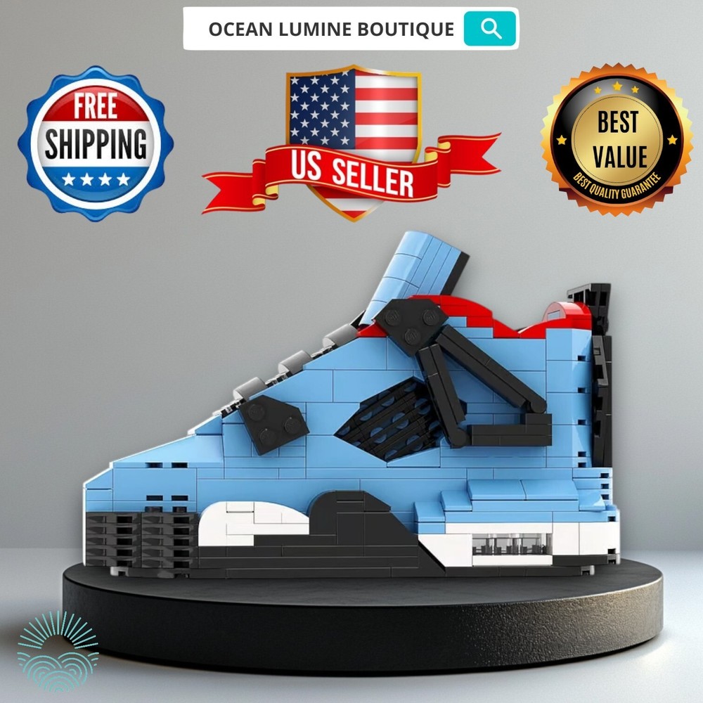 AJ4 Travis Scott Sneaker Building Bricks, Matching Key Chain, Puzzles Blocks Toy