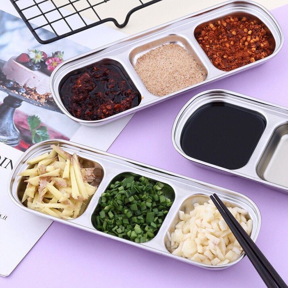 Stainless Steel Sauce Dish Seasoning Dish Snack Plate Divided Food Dipping Bowl