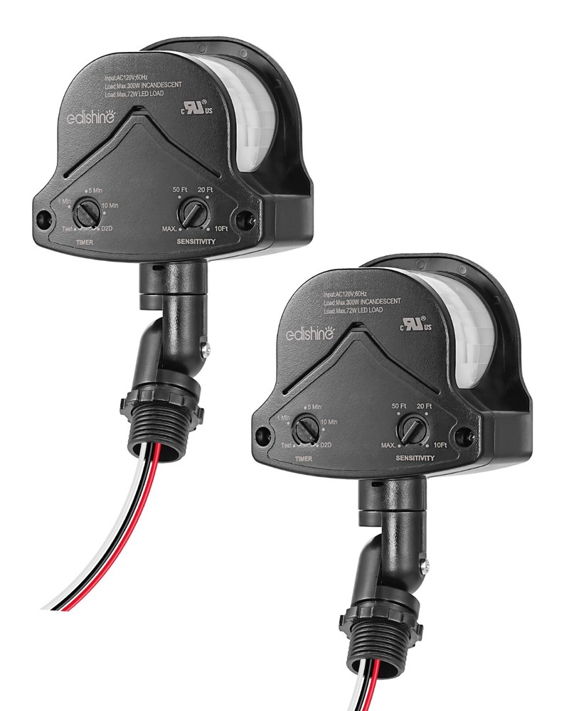 EDISHINE 2 Pack Outdoor Motion Sensor, 240° Wide Angle 60FT Range Dusk to Dawn Detection
