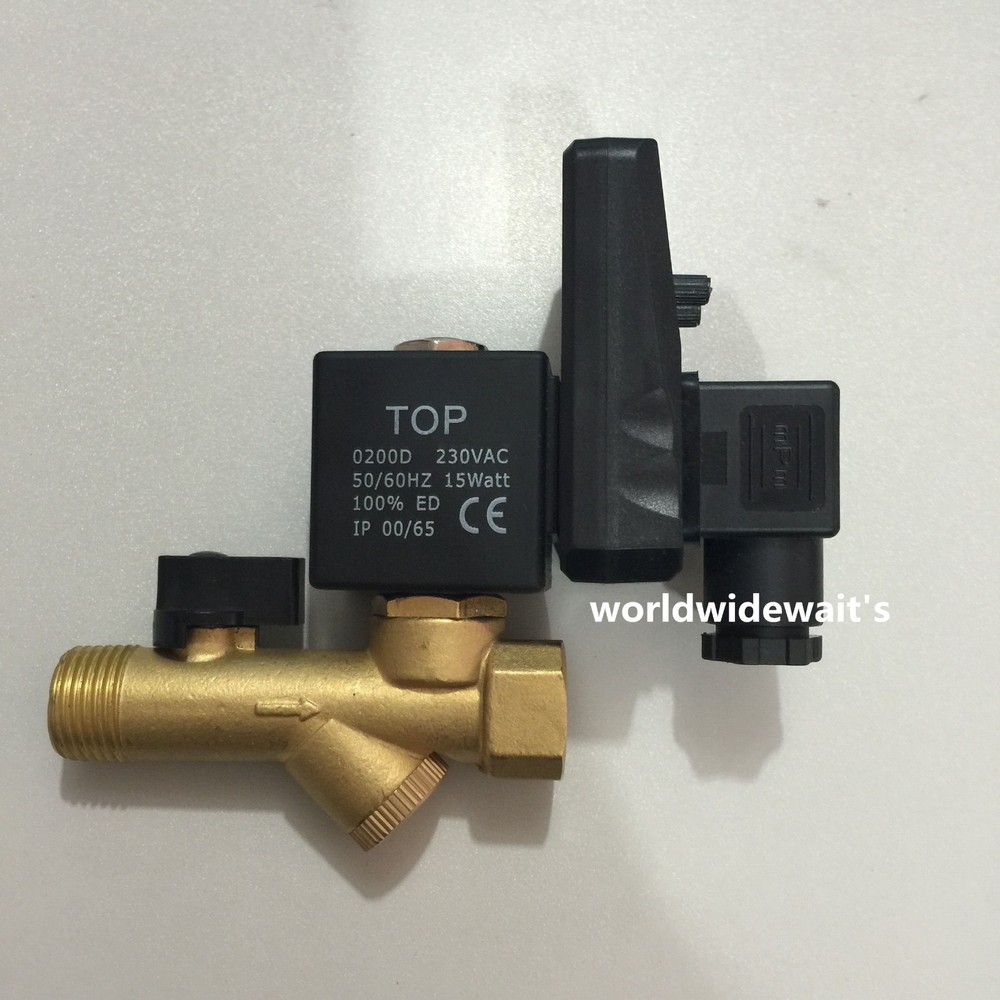 New Compressor Auto Condensate Drain Timer Solenoid Valve AC 220-230V 1/2