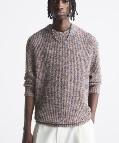 Zara mens textured speckle knit relaxed sweater 90s retro sz XL