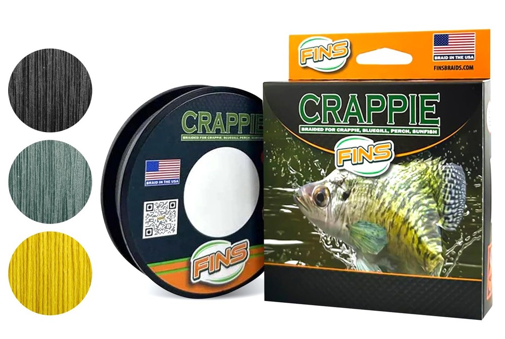 FINS Crappie Braided Fishing Line, Ultra-Strong 8 lb - 100 Yds, Black