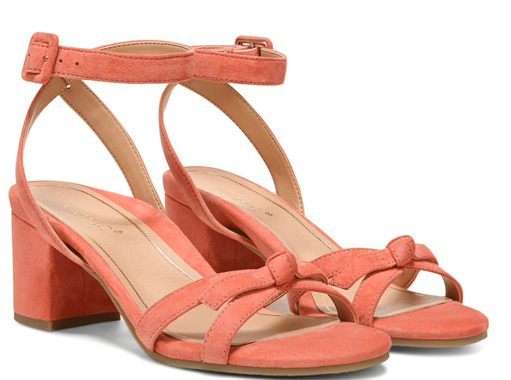 Vionic Rosabel pink suede bow tie heels women's size 7  