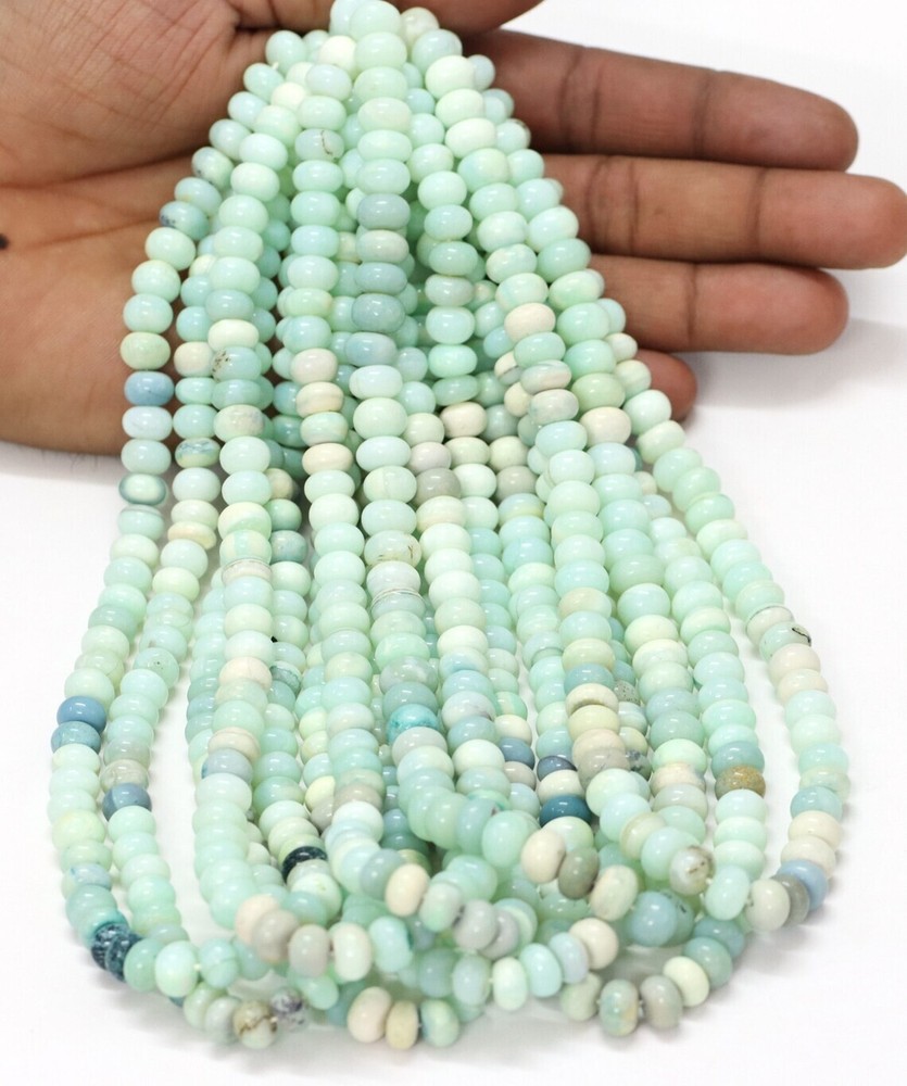 7-10mm Smooth Light Green Opal Rondelle Beads Dark Green Shade