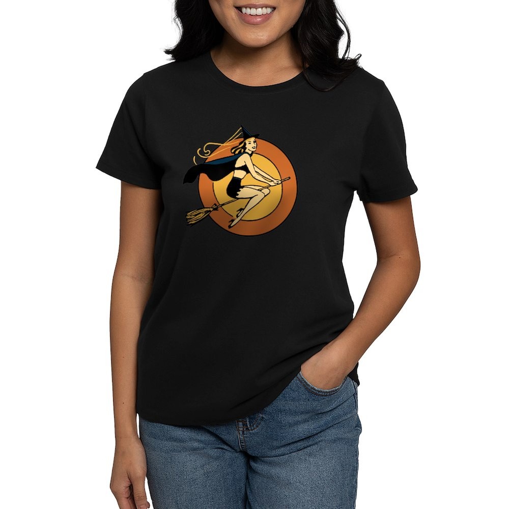 CafePress Retro Witch T Shirt Women's Cotton T-Shirt (1647092694)