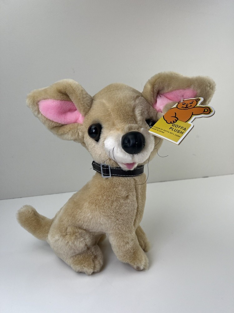 Vintage GOFFA 10” Plush Realistic Chihuahua Dog Stuffed Animal  Puppy Big Ears