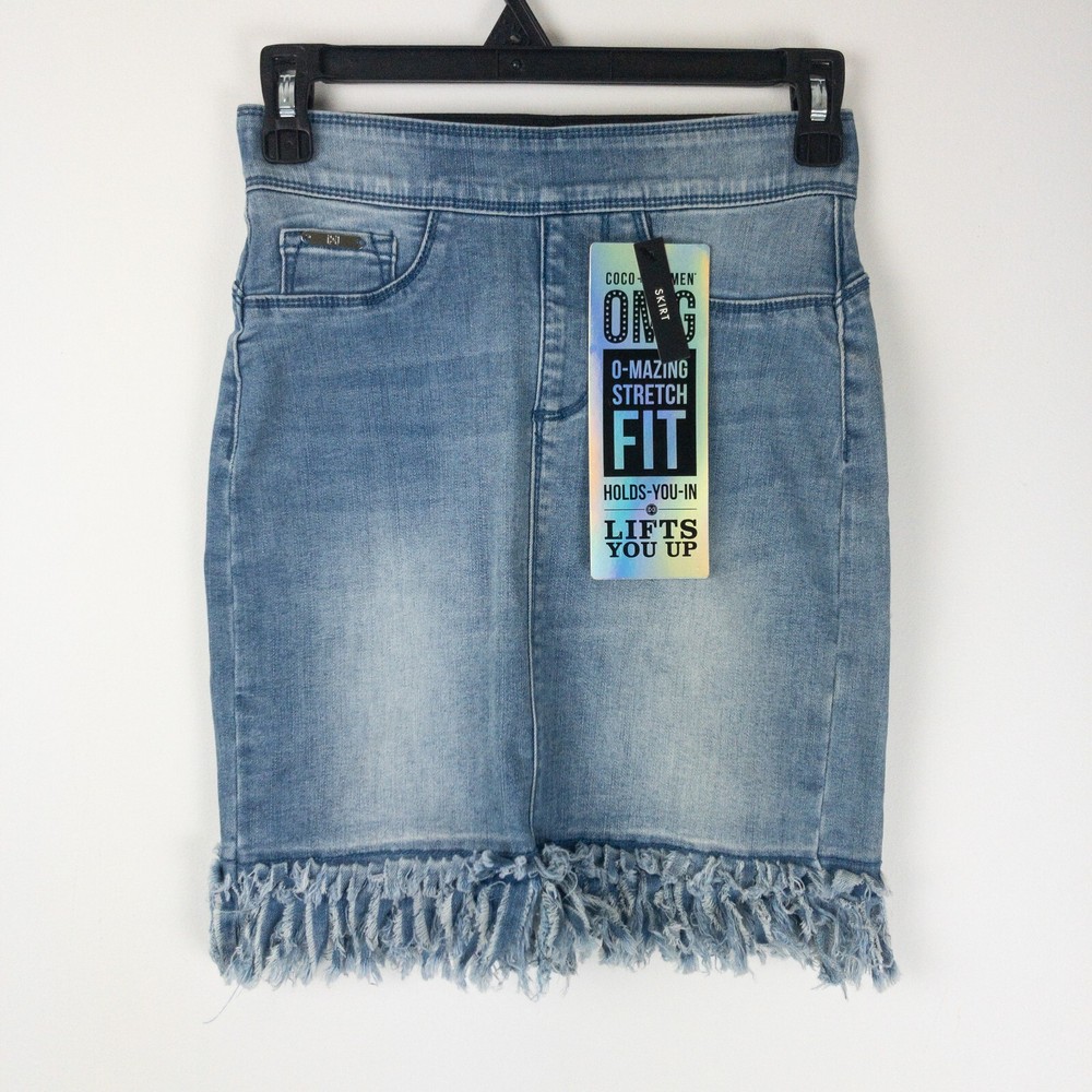Coco & Carmen Skirt Women’s Size XS Denim OMG Stretch Fringe Boho New