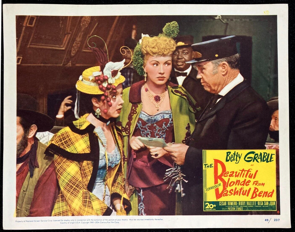BEAUTIFUL BLONDE FROM BASHFUL BEND Original Movie Lobby Card Poster Betty Grable
