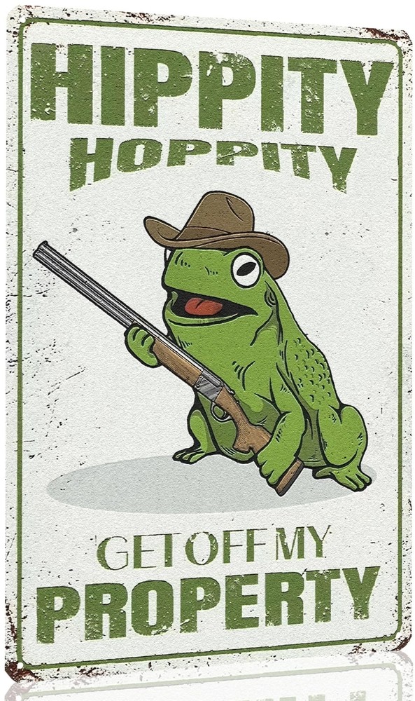 Funny Vintage Frog Metal Tin Sign Hippity Hoppity Get Off My Property Decor