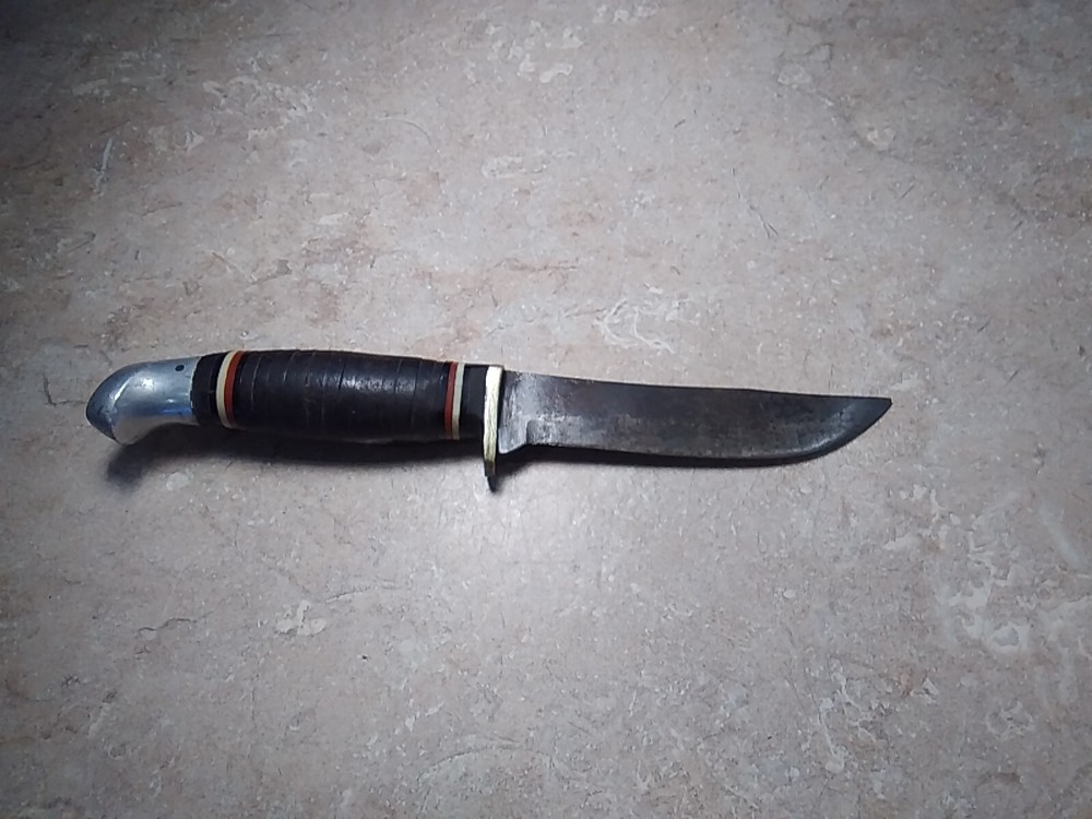 RARE Valor Stacked Leather Handle Fixed Blade Hunting Knife Japan  Knfybxy