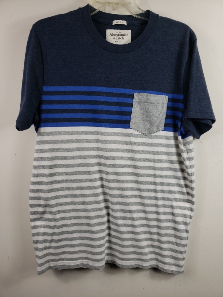 Abercrombie & Fitch Muscle Short Sleeve T Shirt Mens L Blue White-image
