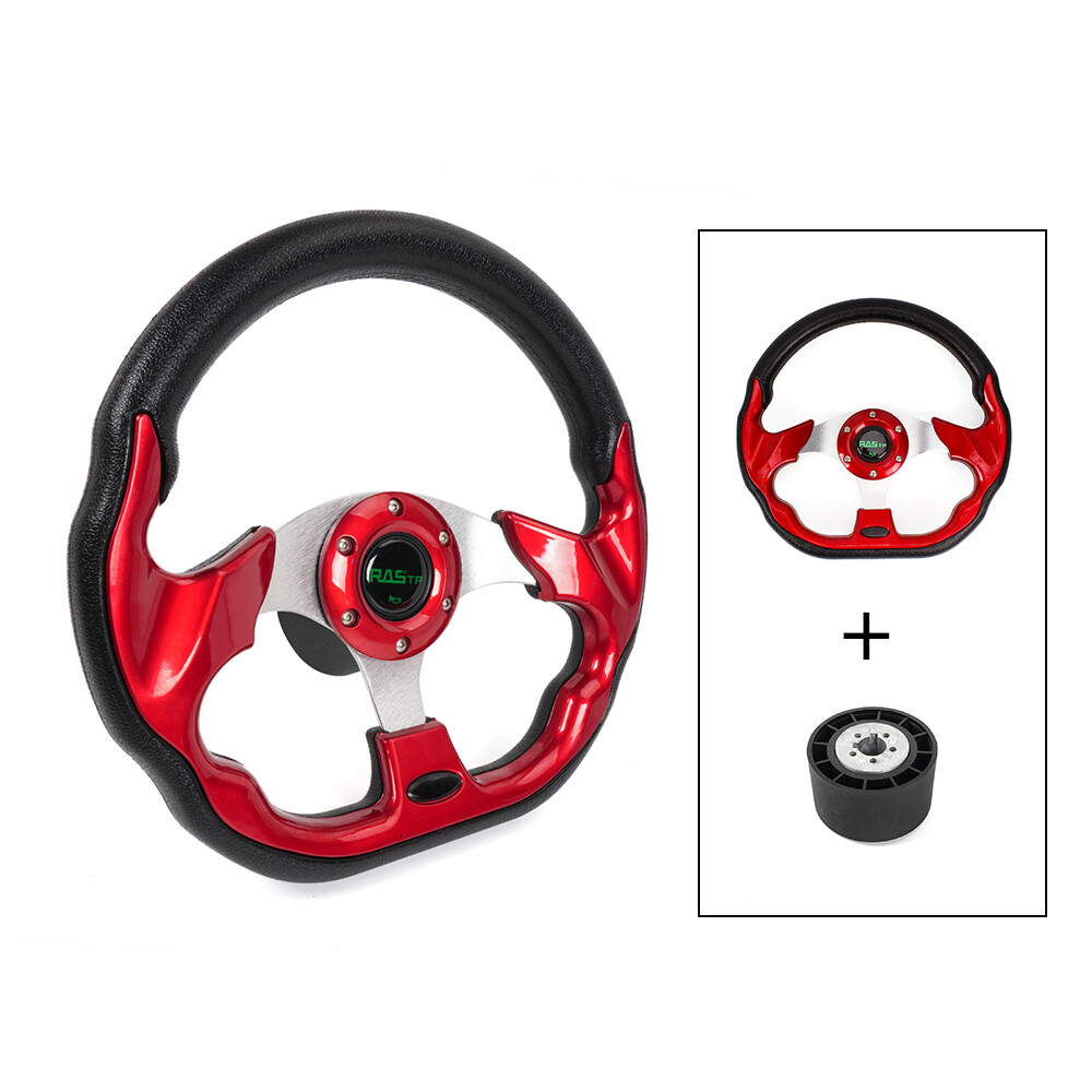 12.5in Red Marine Boat Steering Wheel with 3-Spoke Design & 3/4in Keyway Hub Adapter