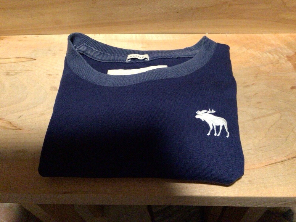 Mens Abercrombie & Fitch Crew Ringer Neck T Shirt Muscle Fit Navy Blue Size M-image