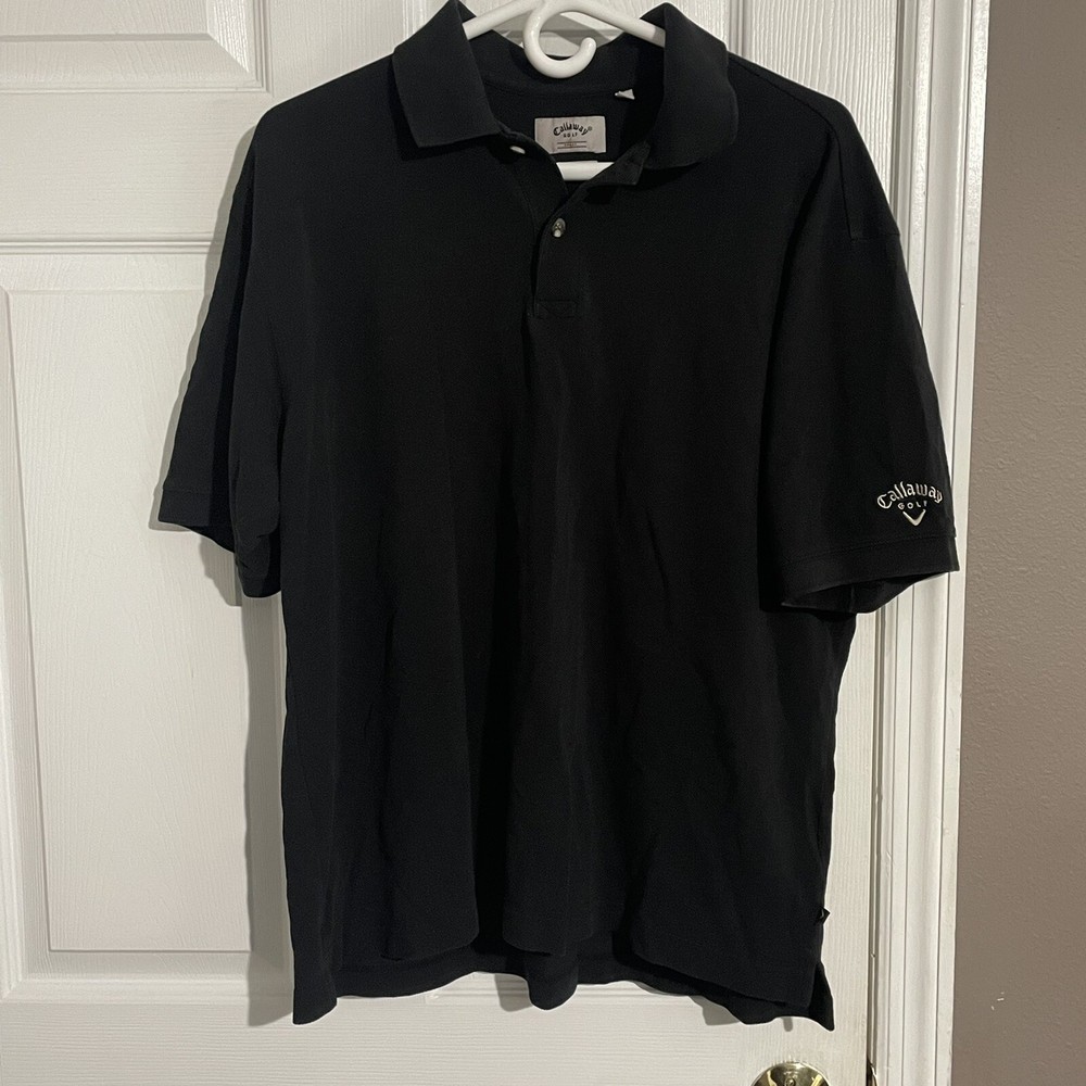 Callaway Golf Polo Shirt Men's Medium Black Short Sleeve Golf Combed Cotton