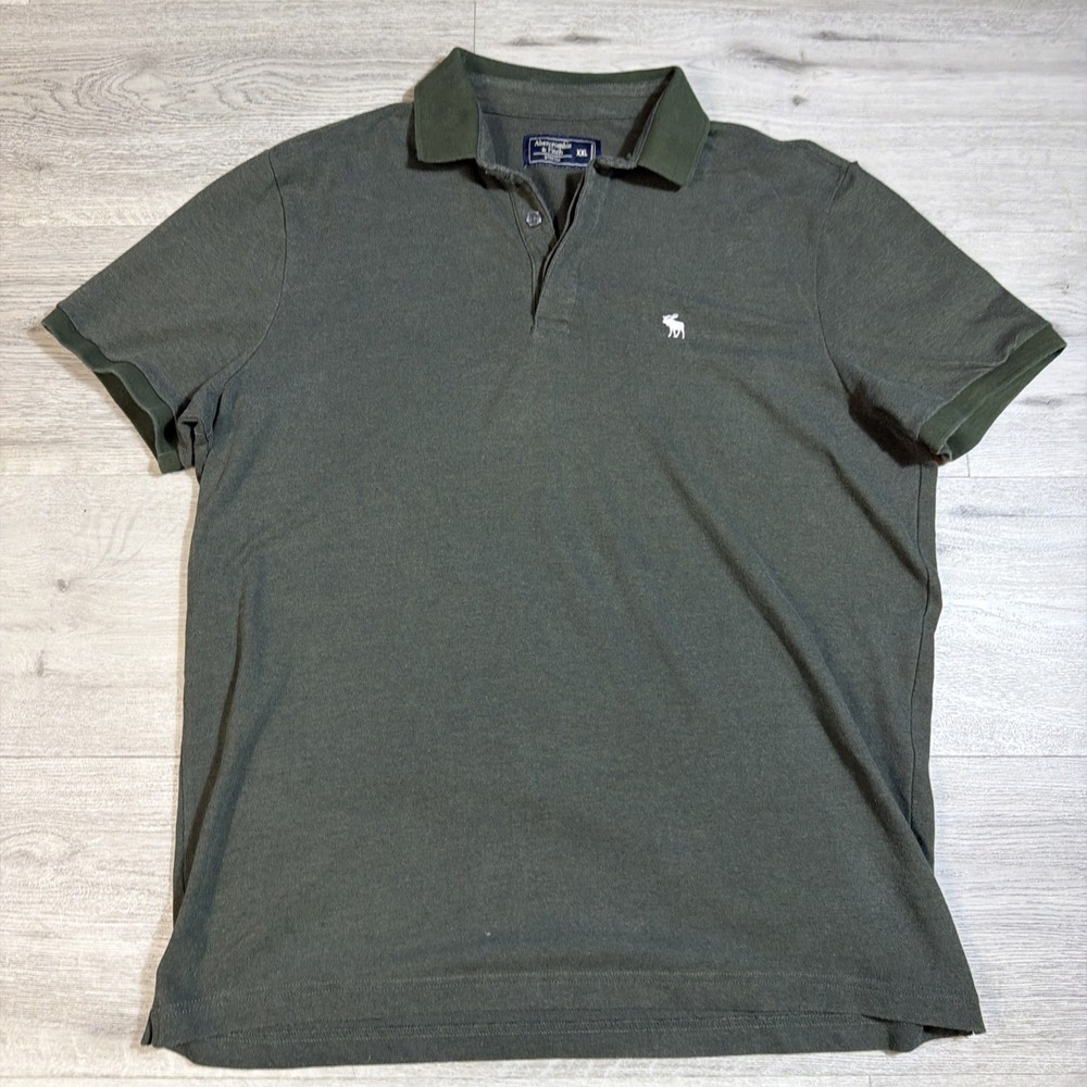 Abercrombie & Fitch Polo Shirt Men’s XXL Green Stretch Short Sleeve Moose Logo-image