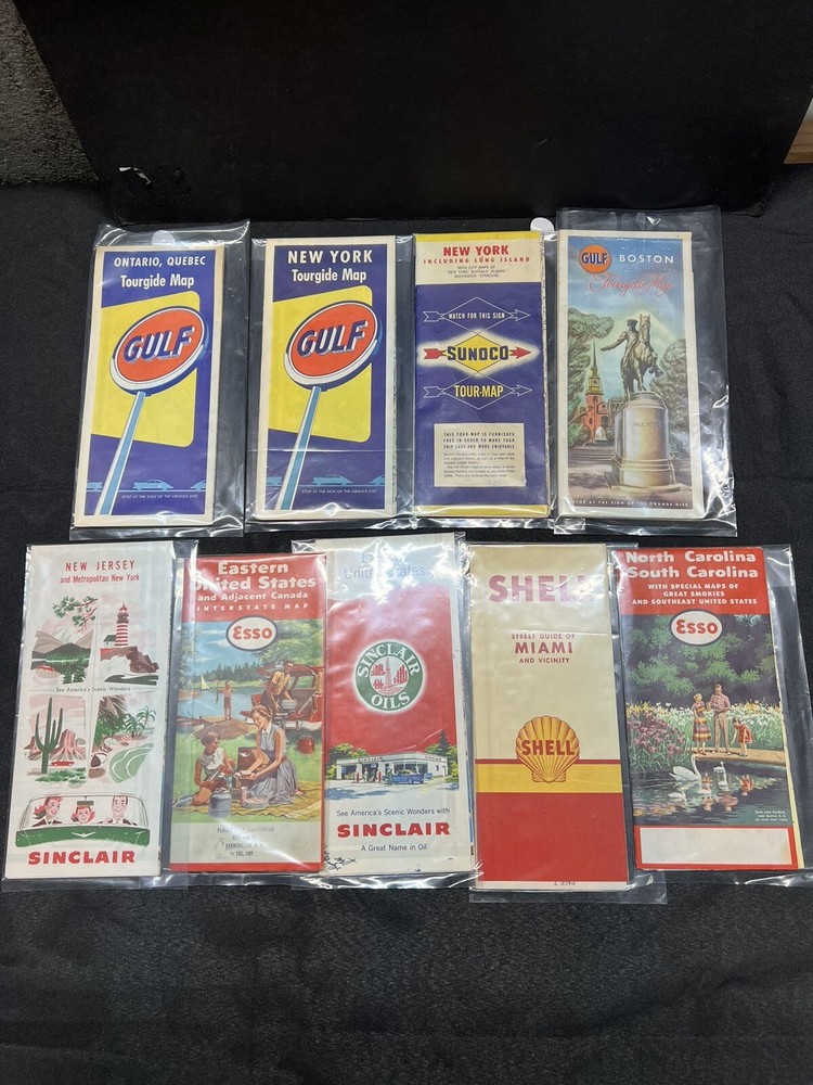 Vintage US Tourguide Maps Featuring Golf, Sunoco, Esso, Sinclair & Shell Brands