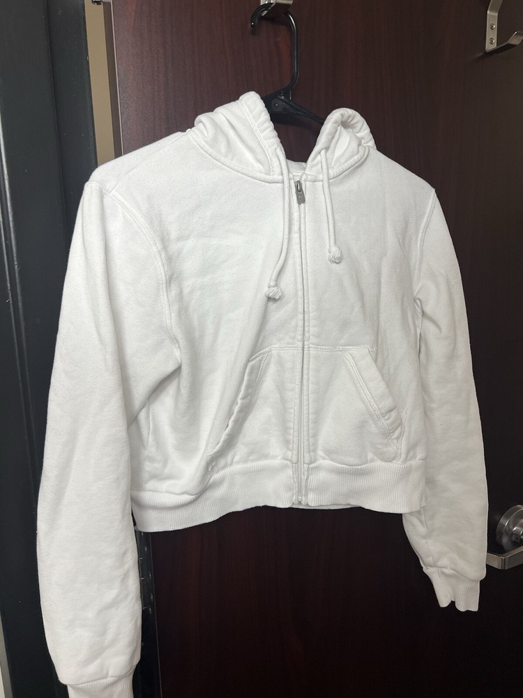 Hollister Cropped Hoodie Zip Up White S